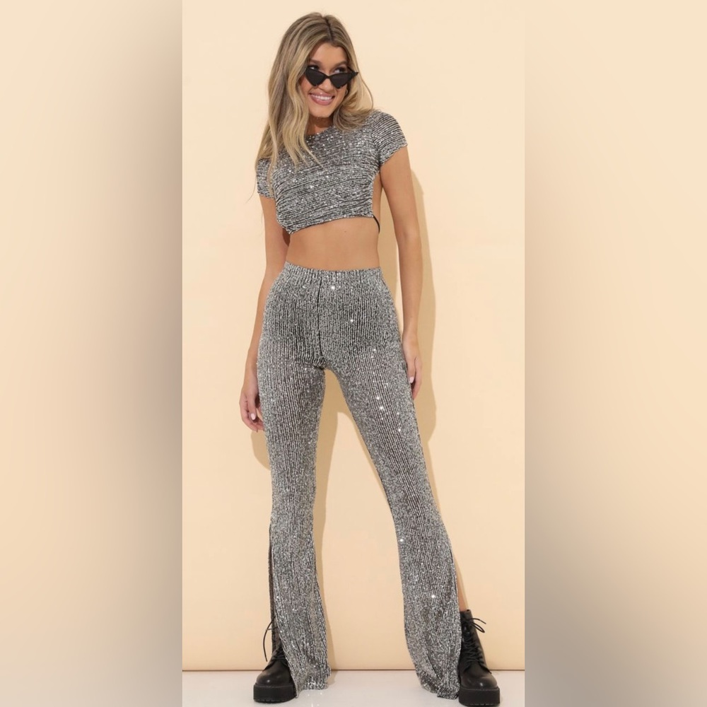 Lucy in the Sky Two Piece Set in Sequin Silver Sparkles